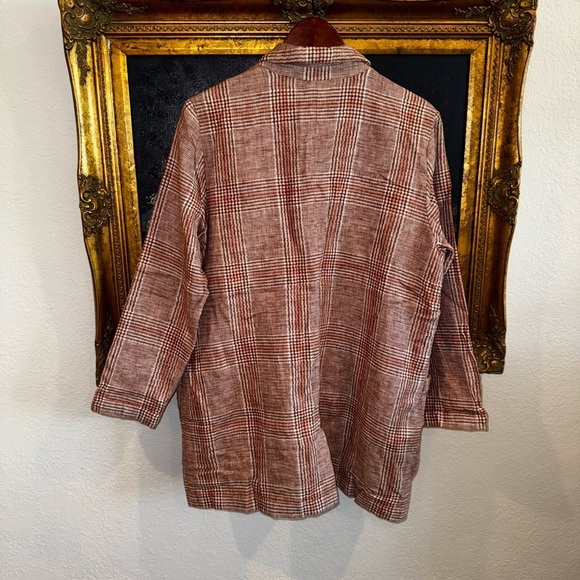 J. Jill Orange Plaid Harper Henna Linen & Cotton Blend Longline Blazer Size L - Picture 4 of 8